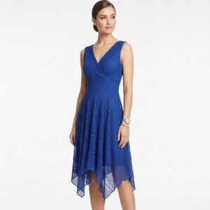 RABBIT Royal Blue Asymmetrical Hem Dress Sleeveless V-Neck Sz M Textured Stretch